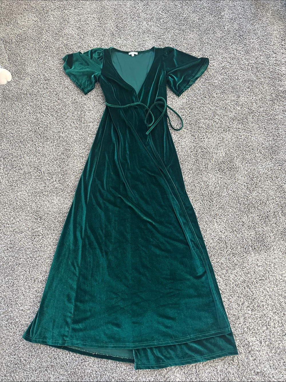 Baltic Born Deep Green Velvet Wrap Maxi Dress